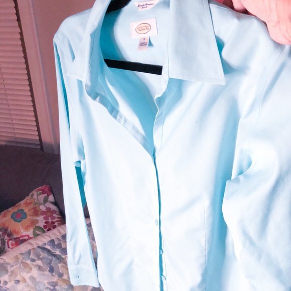 Tiffany Blue Button Down Blouse - Picture 2 of 5
